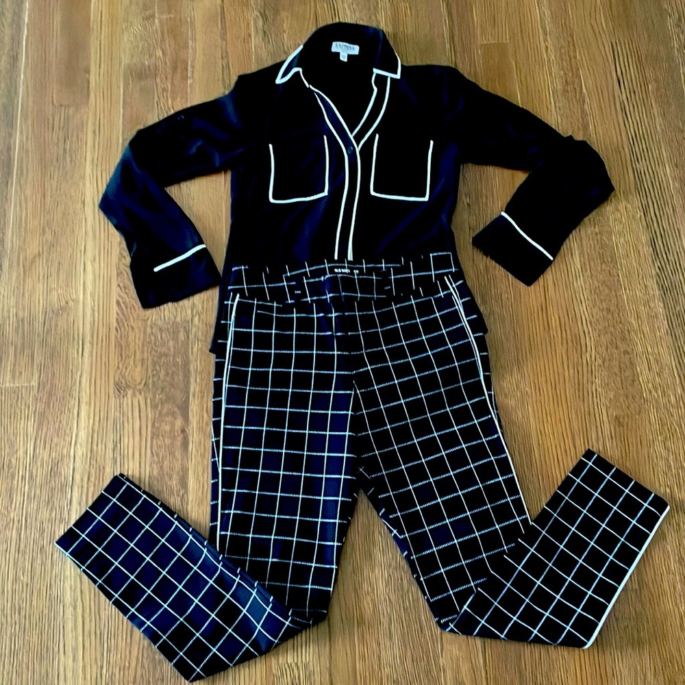 EUC express slim fit shirt XXS and old navy ankle pants Sz 2
